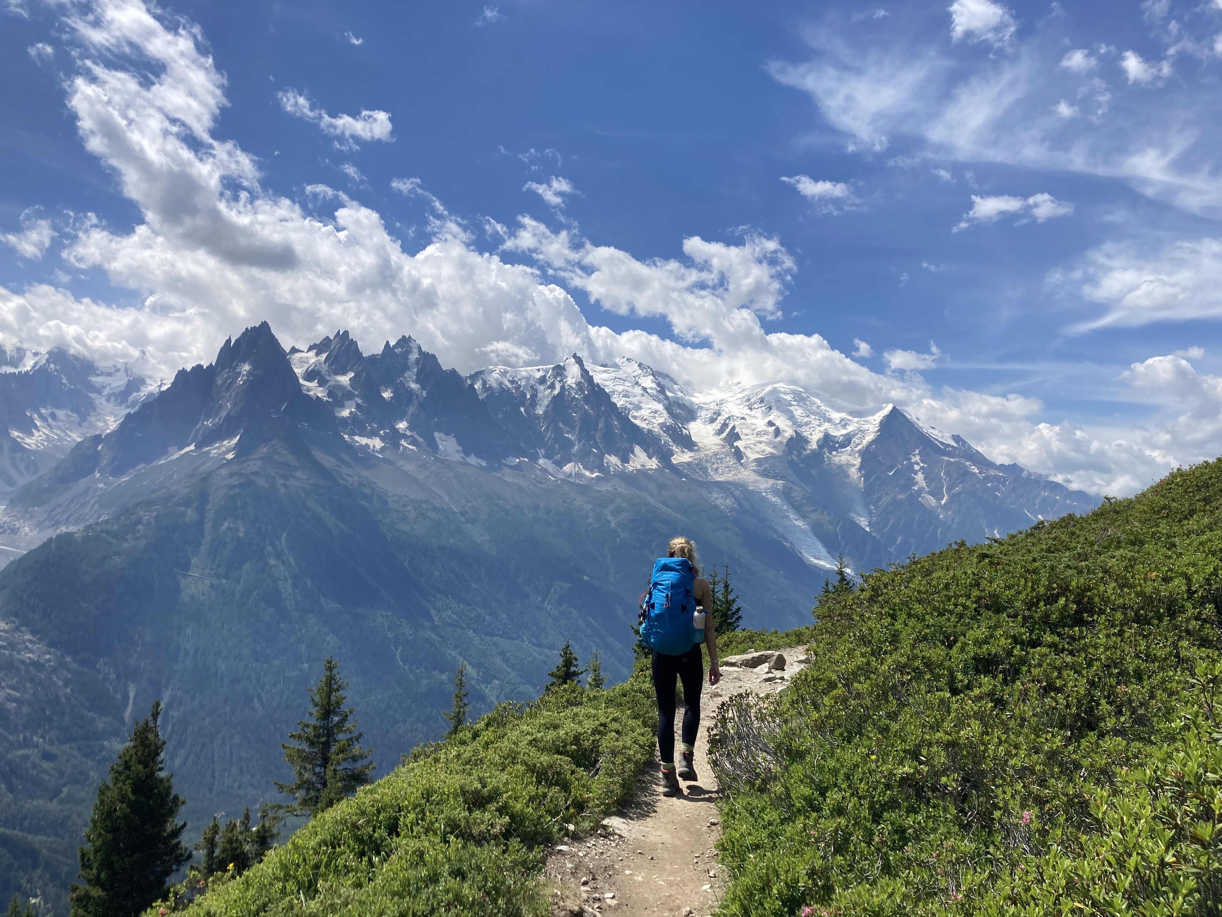 Views across the Mont Blanc massifs from the Grand Balcon Sud route in Chamonix